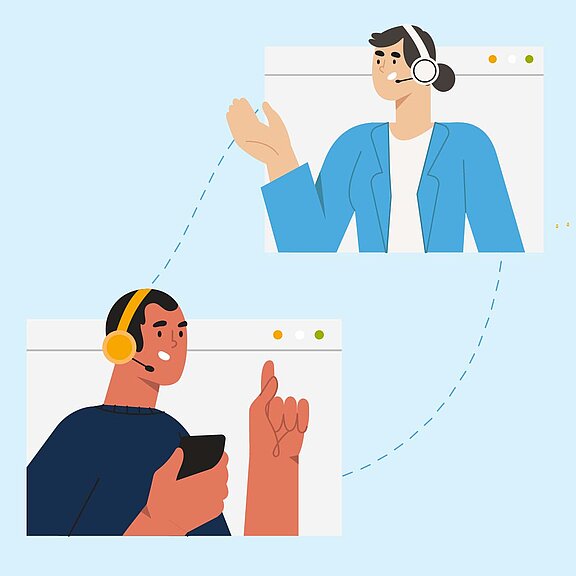 Illustration mit 2 Menschen in einer Videokonferenz